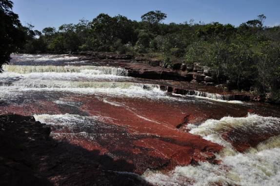Rio de pedras vermelhas na Gran Sabana, na Venezuela